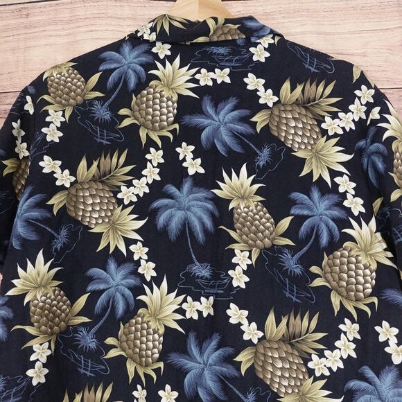 Hilo Hattie Aloha Shirt Womens Large Navy Pineapple Print Rayon Made in Hawaii - Picture 5 of 8